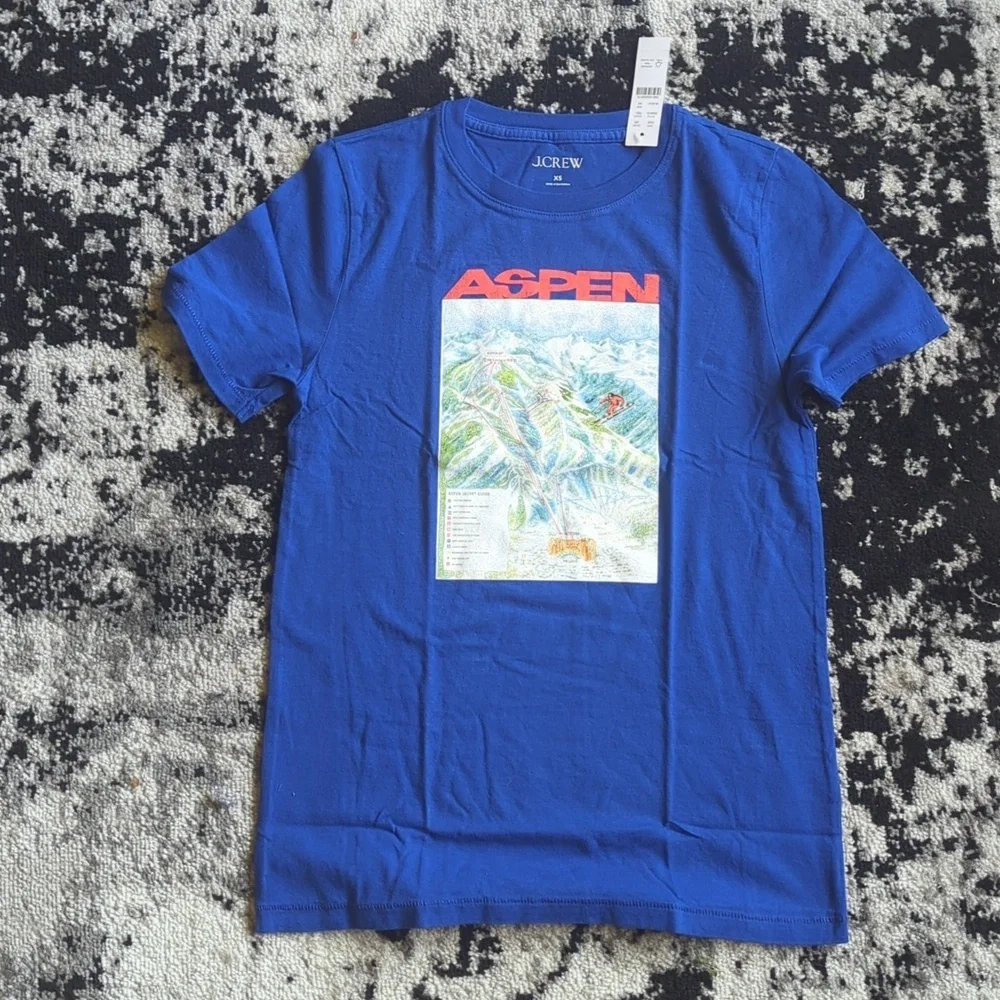 J. Crew Aspen Broken in Jersey Graphic T-Shirt Regal Blue Womens XS‎ Cotton NWT